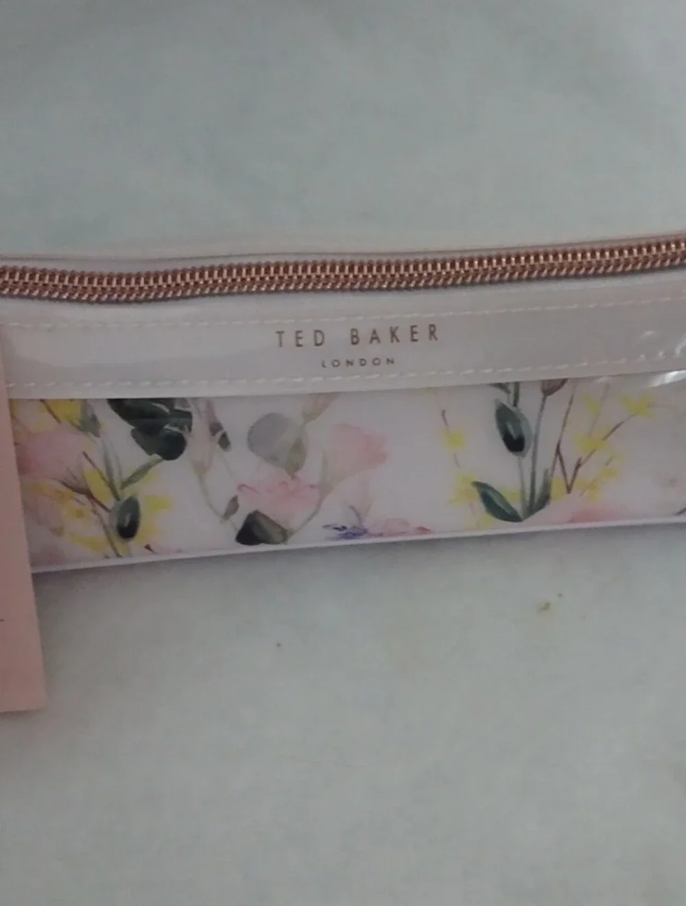 Ted Baker Pink Patent Floral Glasses Sleeve with Rose Gold Zip